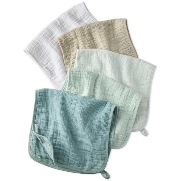 Butterblu Riley - Crinkle Burp Cloths, 5 Pack Muslin Burpcloths for Newborn Girls, Boys, Unisex​, Sage, One Size