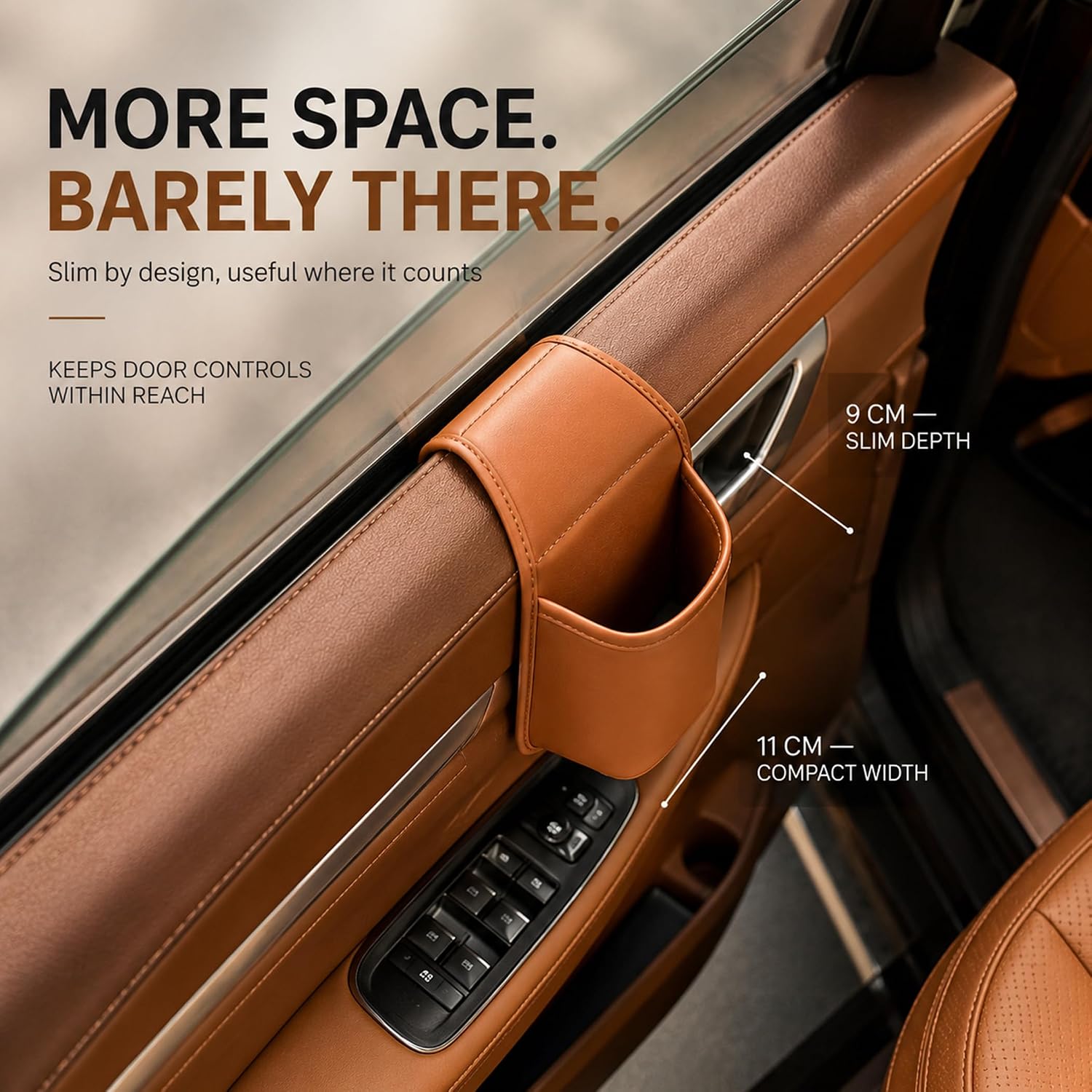 Leather Car Door Cup Holder for Window, Wide-Mouth Organizer for Drinks & Phone (Red) - Image 4
