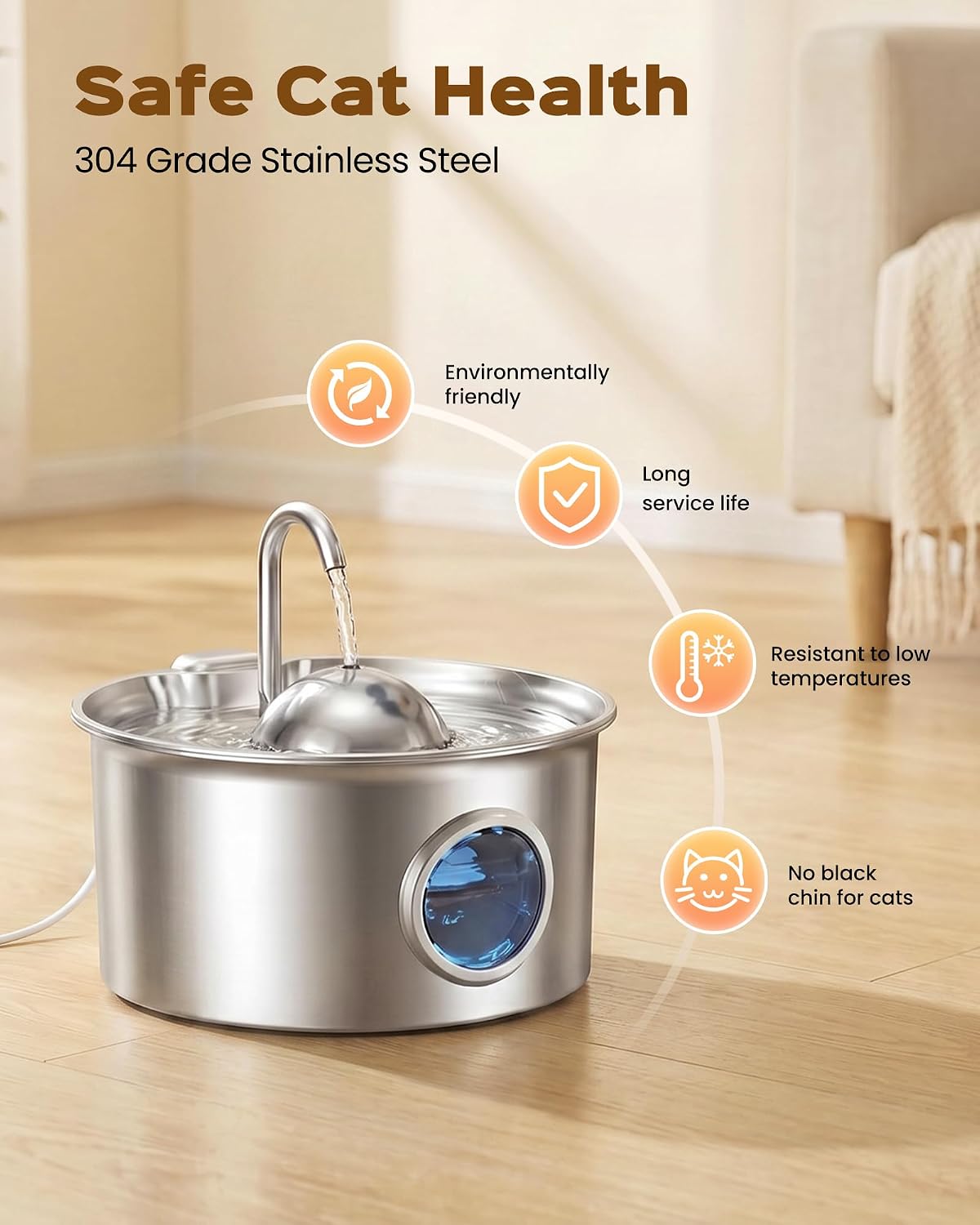 Pet Water Fountain Stainless Steel: 8 Filters + 8 Sponges Cat Fountains - Image 2