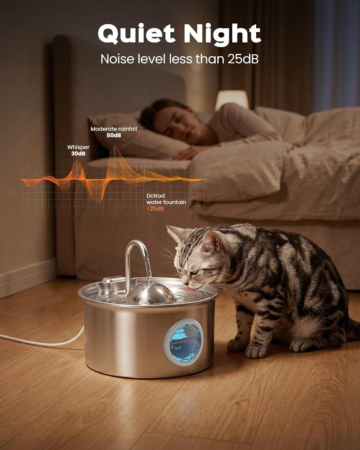 Pet Water Fountain Stainless Steel: 8 Filters + 8 Sponges Cat Fountains - Image 3