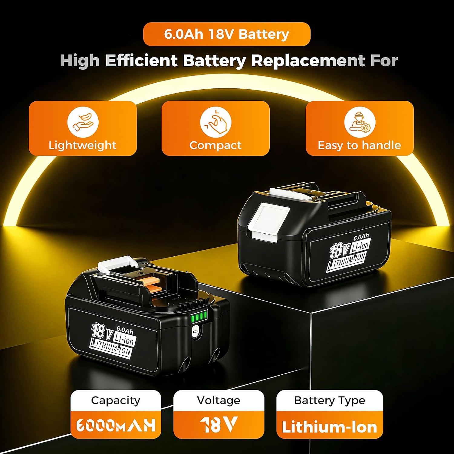 4 Pack 6.0Ah Replacement 18V Battery BL1860B Replacement Batteries - Image 2