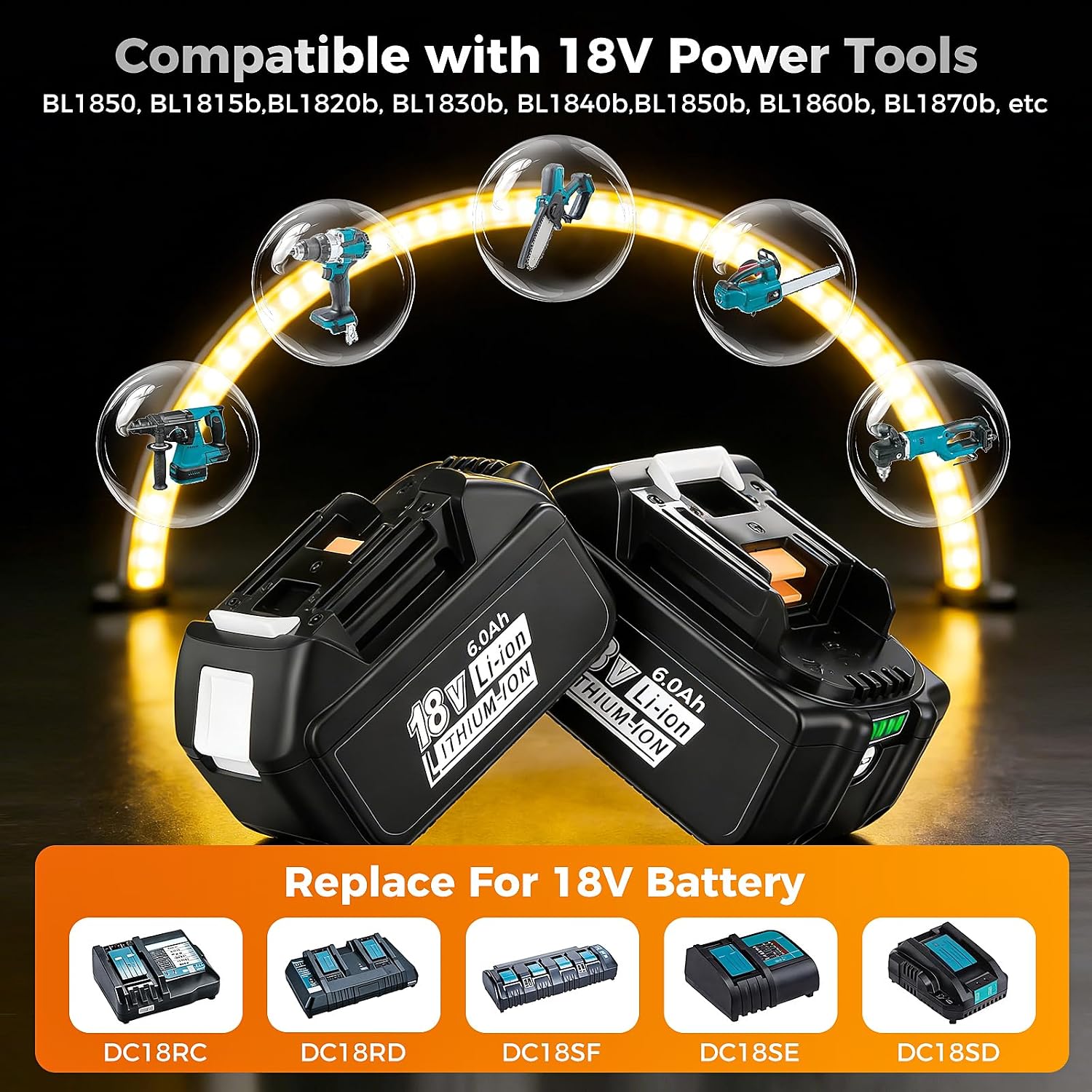 4 Pack 6.0Ah Replacement 18V Battery BL1860B Replacement Batteries - Image 3