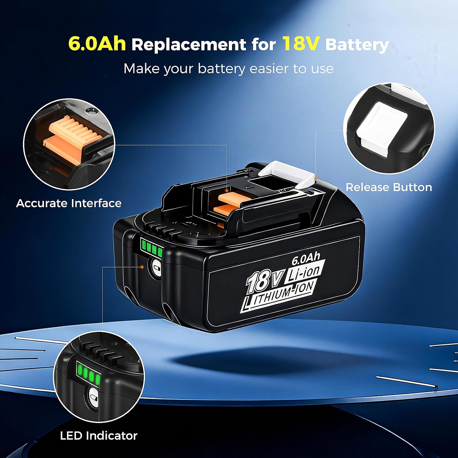 4 Pack 6.0Ah Replacement 18V Battery BL1860B Replacement Batteries - Image 4