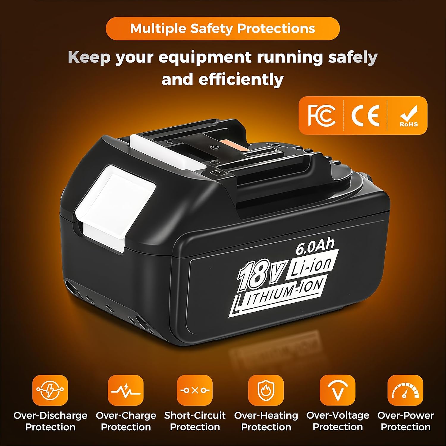 4 Pack 6.0Ah Replacement 18V Battery BL1860B Replacement Batteries - Image 5