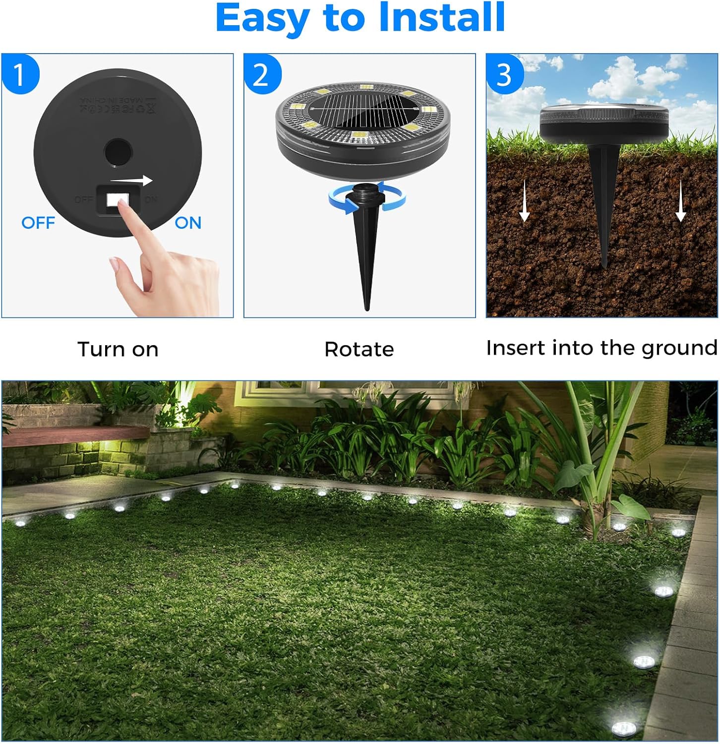 Peasur Mini Solar Ground Lights, 12 Pack Flat Solar Disc Lights Outdoor Waterproof, 2.3 Inch Small Solar Garden Lights Landscape Lighting for Outside Pathway Garden Yard Lawn Walkway,Cool White - Image 7