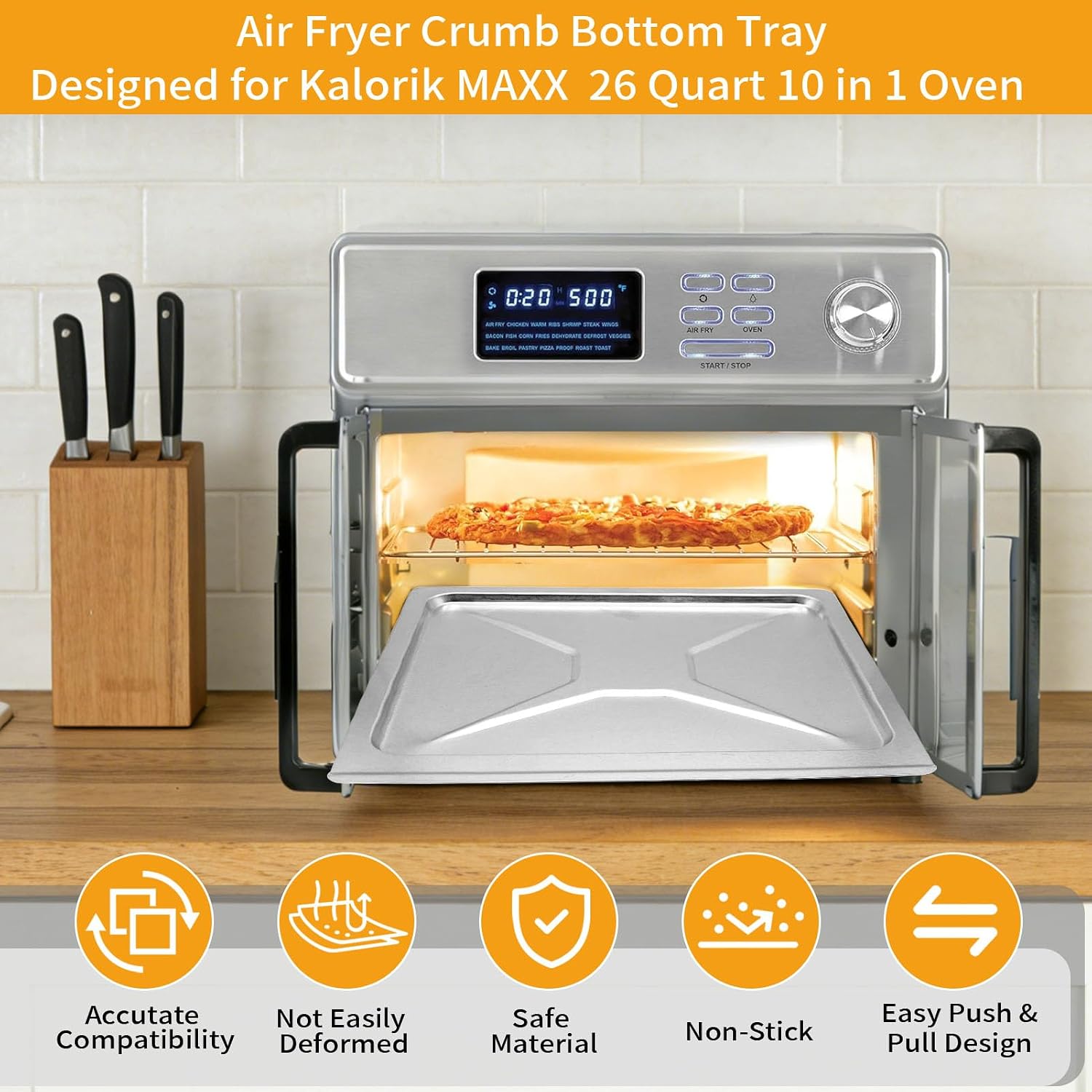 Air Fryer Crumb Bottom Tray for Kalorik MAXX 26 Quart Countertop Toaster Oven Air Fryer Combo, 12.5×11×0.3 IN Replacement Drip Pan Accessories, Premium Steel Replacement Parts, Dishwasher Safe - Image 3