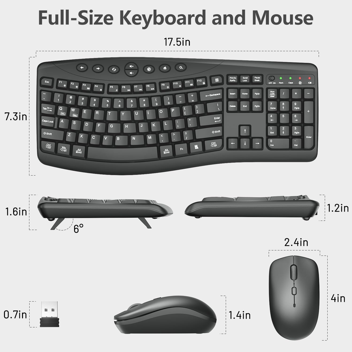 Wireless Keyboard and Mouse Combo, Quiet Ergonomic Curved Keys(Graphite) - Image 8