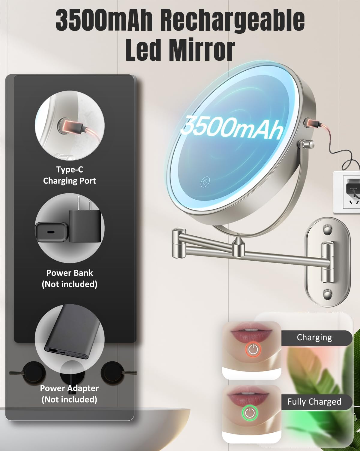 VFD 8'' 30X/1X Wall Mounted Lighted Magnifying Makeup Mirror with Lights - Image 5