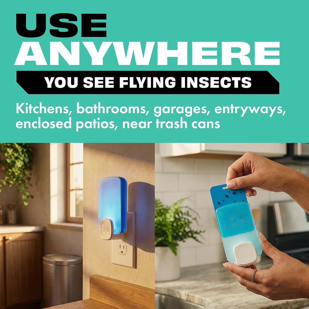 STEM Flying Insect Trap - Indoor Fruit Fly & Gnat Catcher for Home, Kitchen & Any Room, Attracts & Traps Bugs, Soft Blue UV Light - Includes 2 Plug-In Devices & 4 Cartridges - Image 7