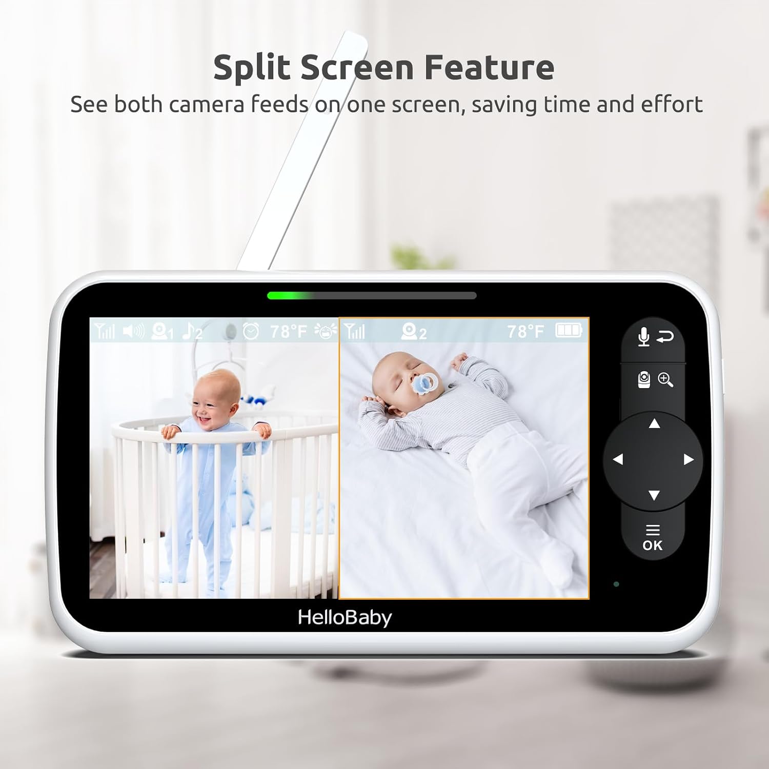 HelloBaby 6" Split Screen Video Baby Monitor with 2 Cameras, No WiFi - Image 3