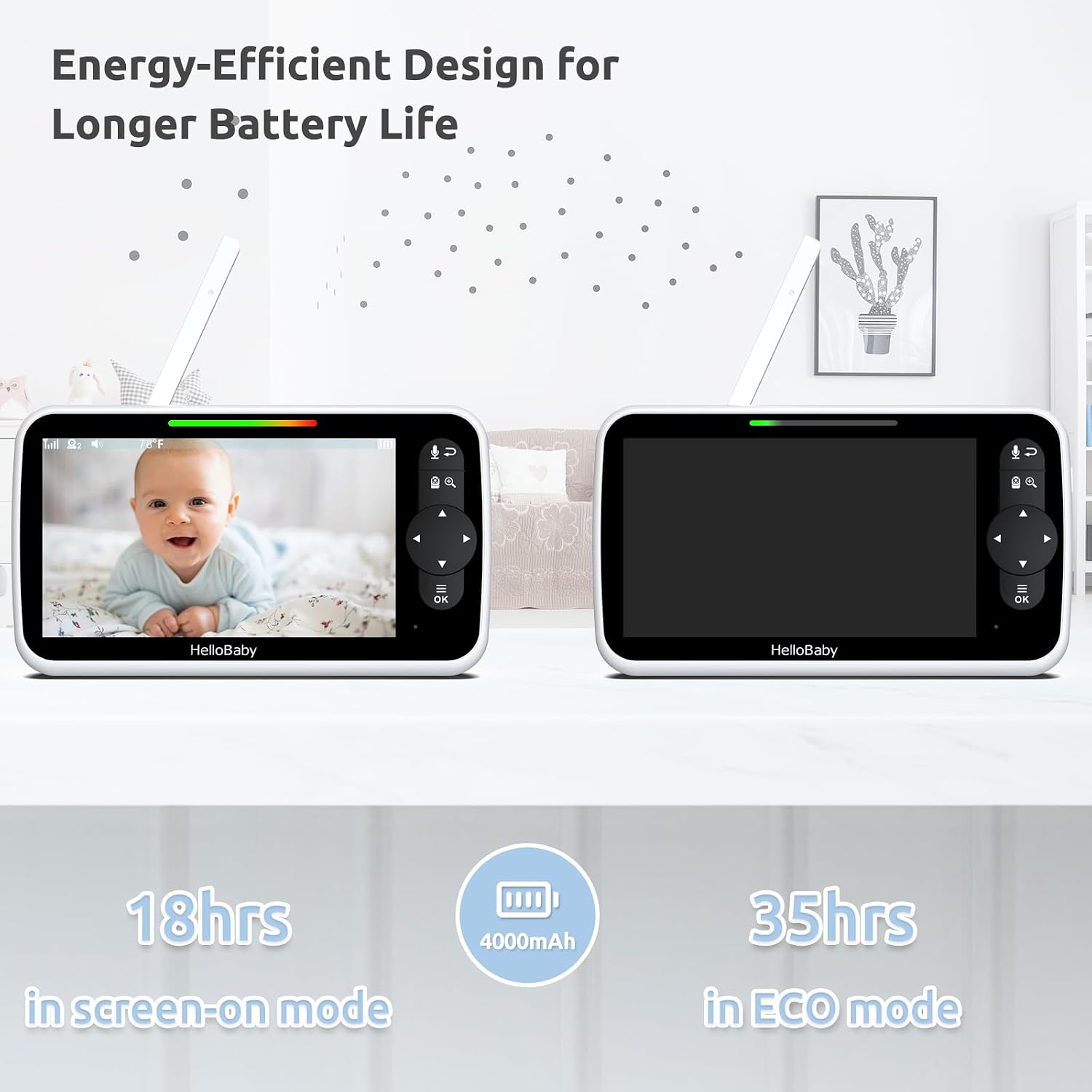 HelloBaby 6" Split Screen Video Baby Monitor with 2 Cameras, No WiFi - Image 4
