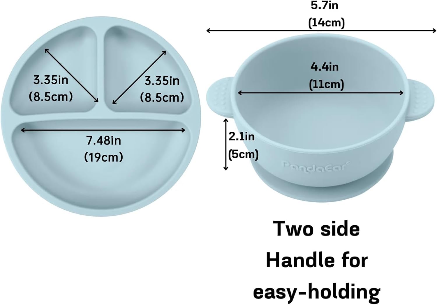 PandaEar Silicone Baby Feeding Set | 9PCS Baby Led Weaning Supplies Self Feeding Utensils | Divided Suction Plate Bowl Bibs Sippy Cup with Baby Snack Container Spoons Forks (Blue) - Image 3