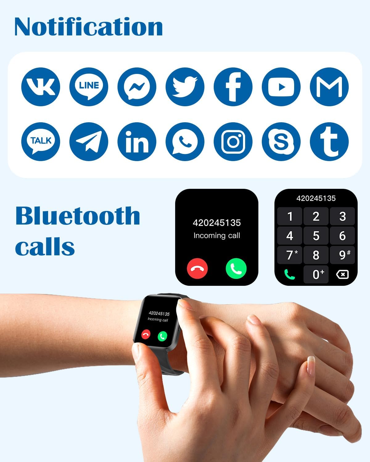 RUIMEN Smart Watches for Men Women, Bluetooth Calls, Fitness Tracker Black - Image 2