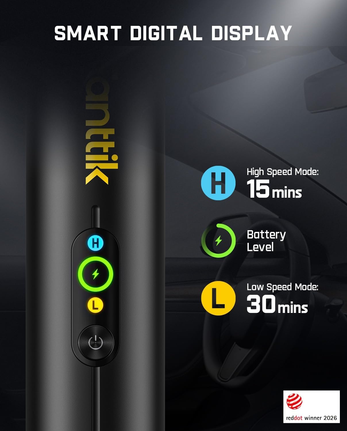 Fanttik Slim V10 APEX Cordless Car Vacuum, 4-in-1 Portable Mini Handheld Vac, Upgraded Smart Digital Display, 19kPa Suction Power, 2 Suction Modes for Small Jobs, Car, Office Desk, Keyboards (Black) - Image 3