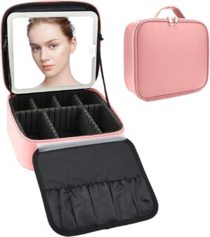 Travel Makeup Bag with LED Mirror T...