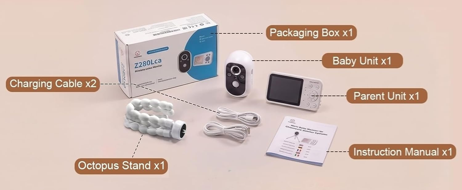 TimeFlys Video Baby Monitor, Both Units Rechargeable, Outdoor Use For Camping, Car Camera Usage, Camera 40-hour Battery, Night Vision, 2-Way Audio, Lullabies, No WiFi Required, Model Z280L,2.8" Screen - Image 9