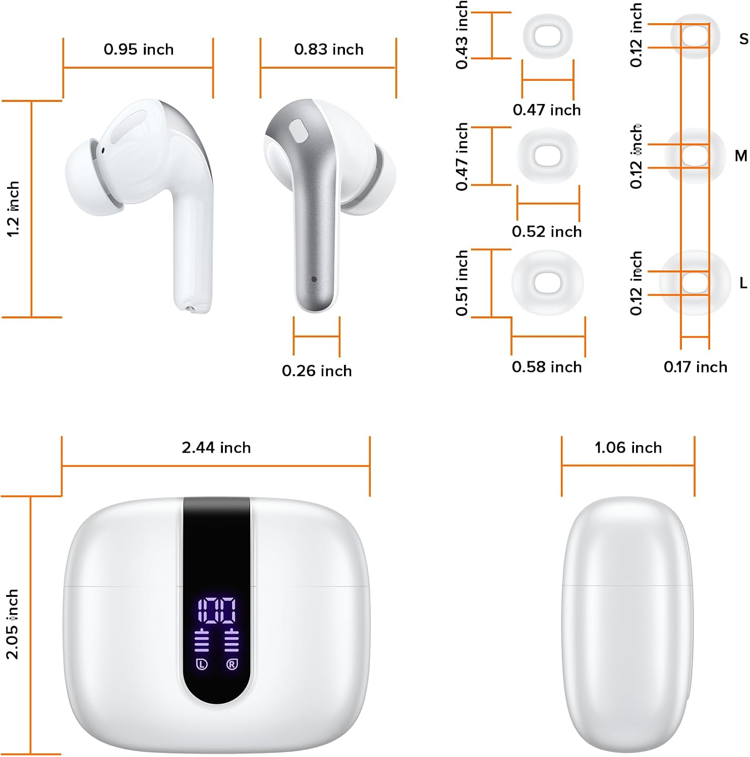 TAGRY Bluetooth Headphones True Wireless Earbuds 60H Playback LED Power Display Earphones with Wireless Charging Case IPX5 Waterproof in-Ear Ear buds with Mic for TV Smart Phone Laptop Computer Sports - Image 8