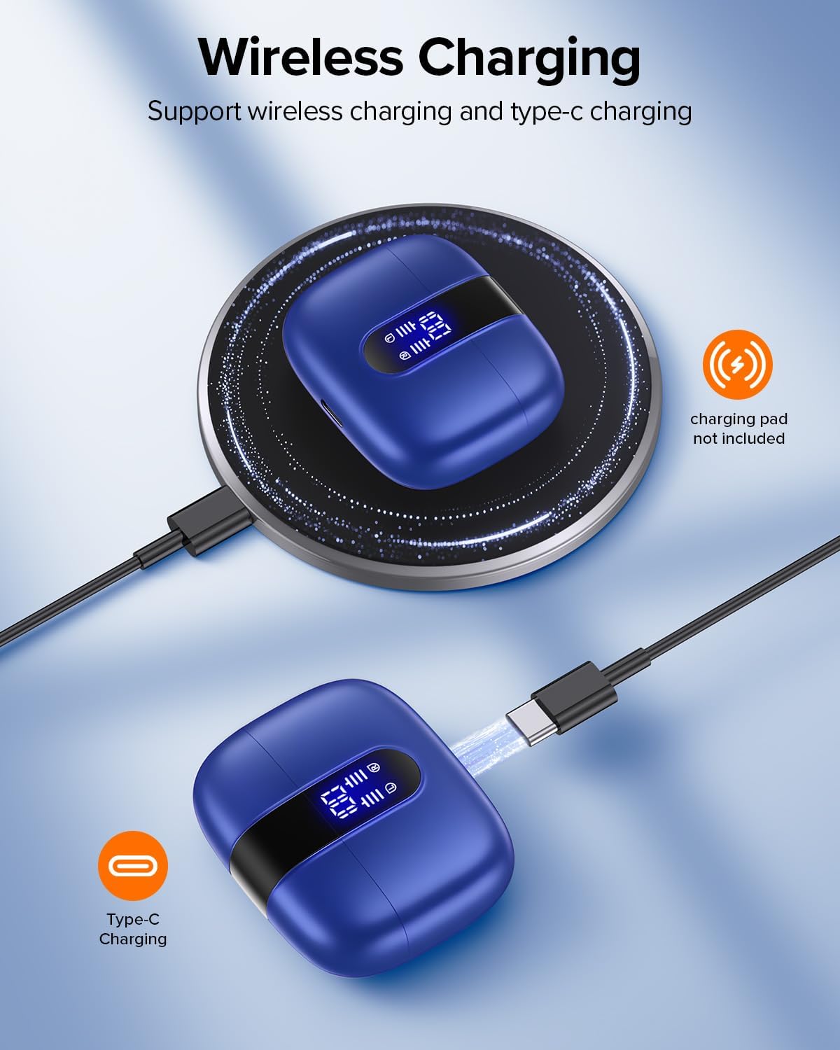 TAGRY Bluetooth Headphones True Wireless Earbuds 60H Playback LED Power Display Earphones with Wireless Charging Case IPX5 Waterproof in-Ear Ear buds with Mic for TV Smart Phone Laptop Computer Sports - Image 4