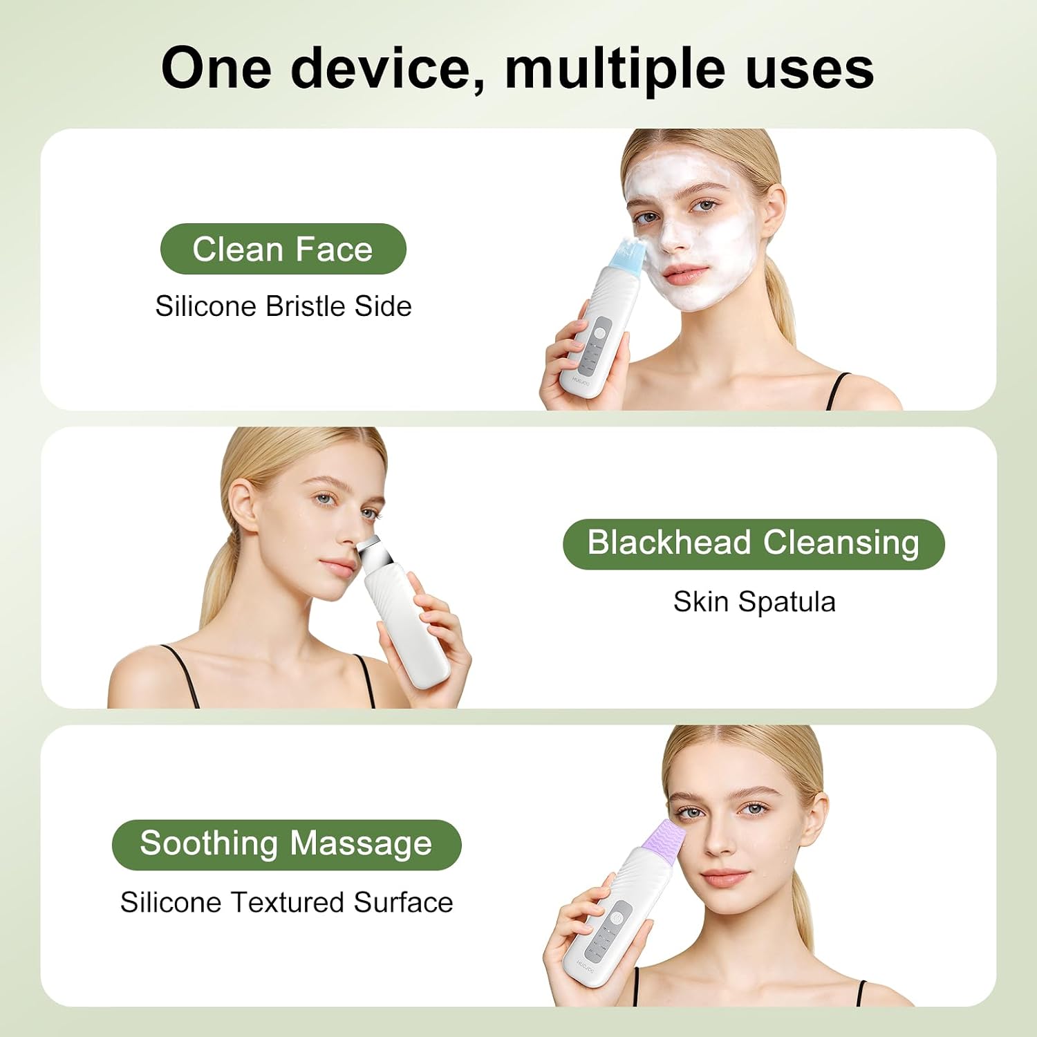 Blackhead Remover Tools, Face Scrubber Skin Spatula for Facial Cleansing, 4 Modes Pore Cleaner with 304 Stainless Steel Blade, Type-C Rechargeable, Silicone Face Brush, 4 Needles, PP Box - Image 5