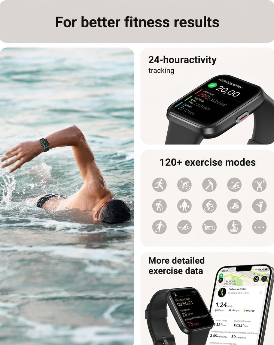 Tensky Smart Watch for Men/Women Android/iPhone/Samsung, Alexa Built-in, 1.8" Touch Screen Fitness Tracker with Answer/Make Calls, 3ATM Waterproof Heart Rate/Sleep/SpO2 Monitor, 120+ Sport Modes - Image 5