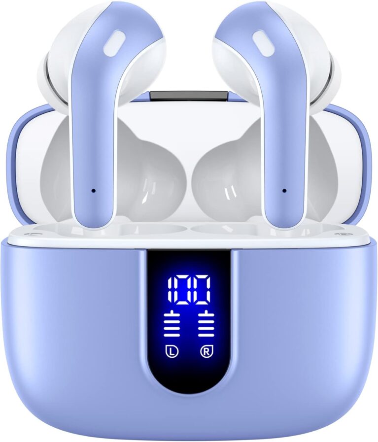 TAGRY Bluetooth Headphones True Wireless Earbuds 60H Playback LED Power Display Earphones with Wireless Charging Case IPX5 Waterproof in-Ear Ear buds with Mic for TV Smart Phone Laptop Computer Sports