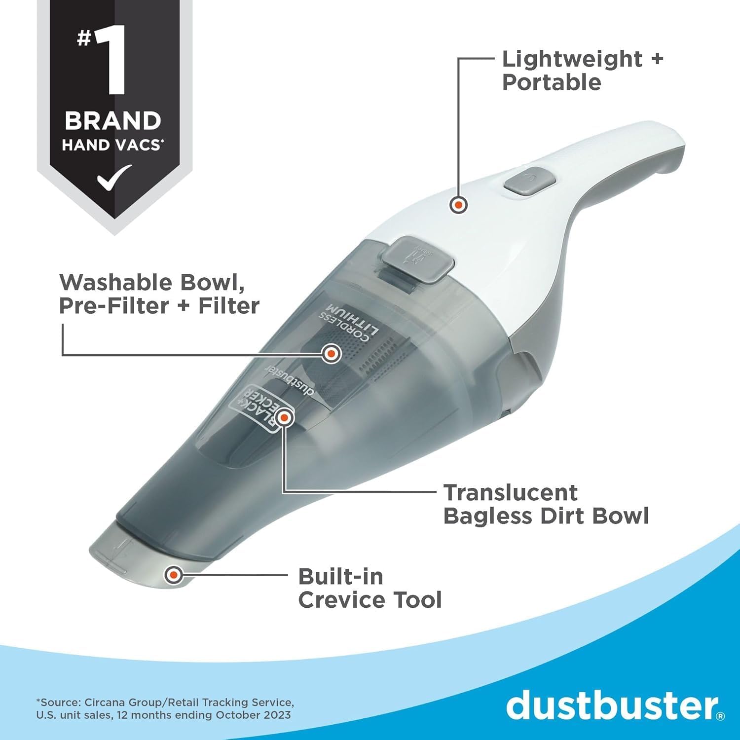 BLACK+DECKER dustbuster Cordless Handheld Vacuum, Portable Car Vacuum Cordless Rechargeable, Wall Mount, Strong Suction QuickClean (HNVC215B10) - Image 3