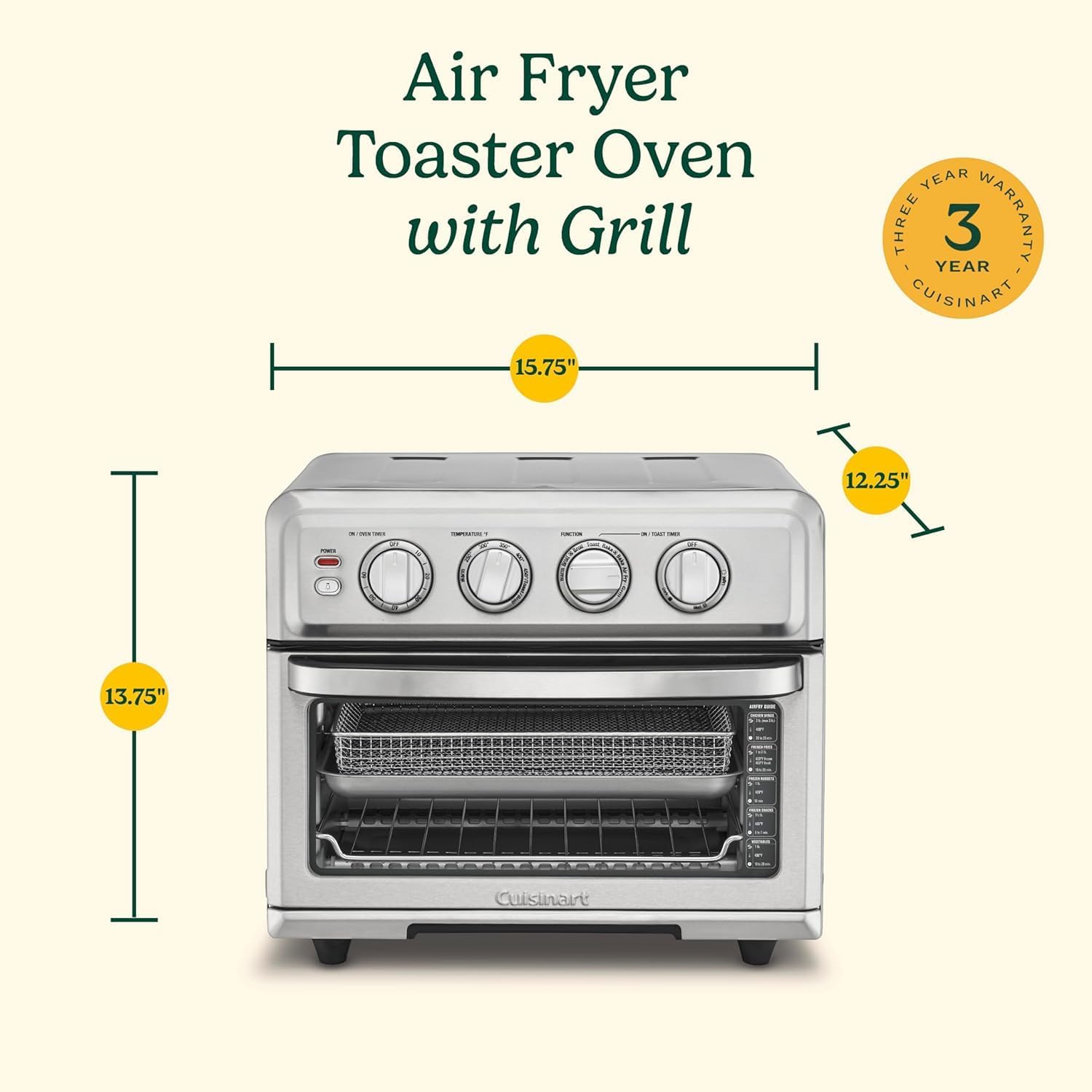 Cuisinart Air Fryer Toaster Oven, 1800W, 8-in-1 with Air Fry, Convection, Broil & Warm, 0.6 Cubic Feet, 60-Minute Timer, TOA-70NAS, Stainless Steel - Image 7