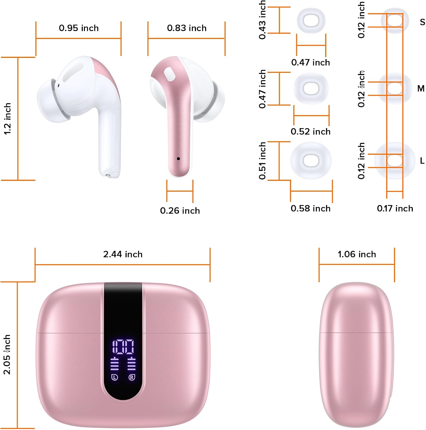 TAGRY Bluetooth Headphones True Wireless Earbuds 60H Playback LED Power Display Earphones with Wireless Charging Case IPX5 Waterproof in-Ear Ear buds with Mic for TV Smart Phone Laptop Computer Sports - Image 8