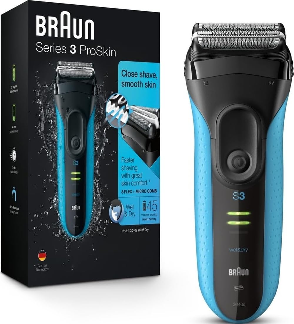 Braun Electric Series 3 Razor with Precision Trimmer, Rechargeable, Wet & Dry Foil Shaver for Men, 45 Minute Runtime, MicroComb and Long Hair Trimmer, Protects Skin from Nicks & Cuts, 4 Piece