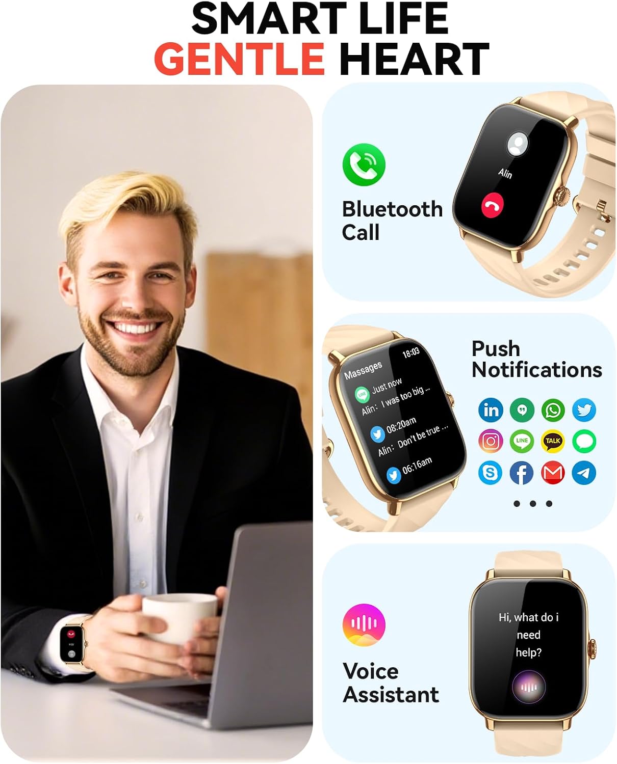 Smart Watches Fitness Tracker for Women Men with Step Counter, Sleep Calorie Monitor, Pedometer, IP68 Waterproof, Smartwatch with 120+ Sports for iPhone Android (Gold) - Image 4