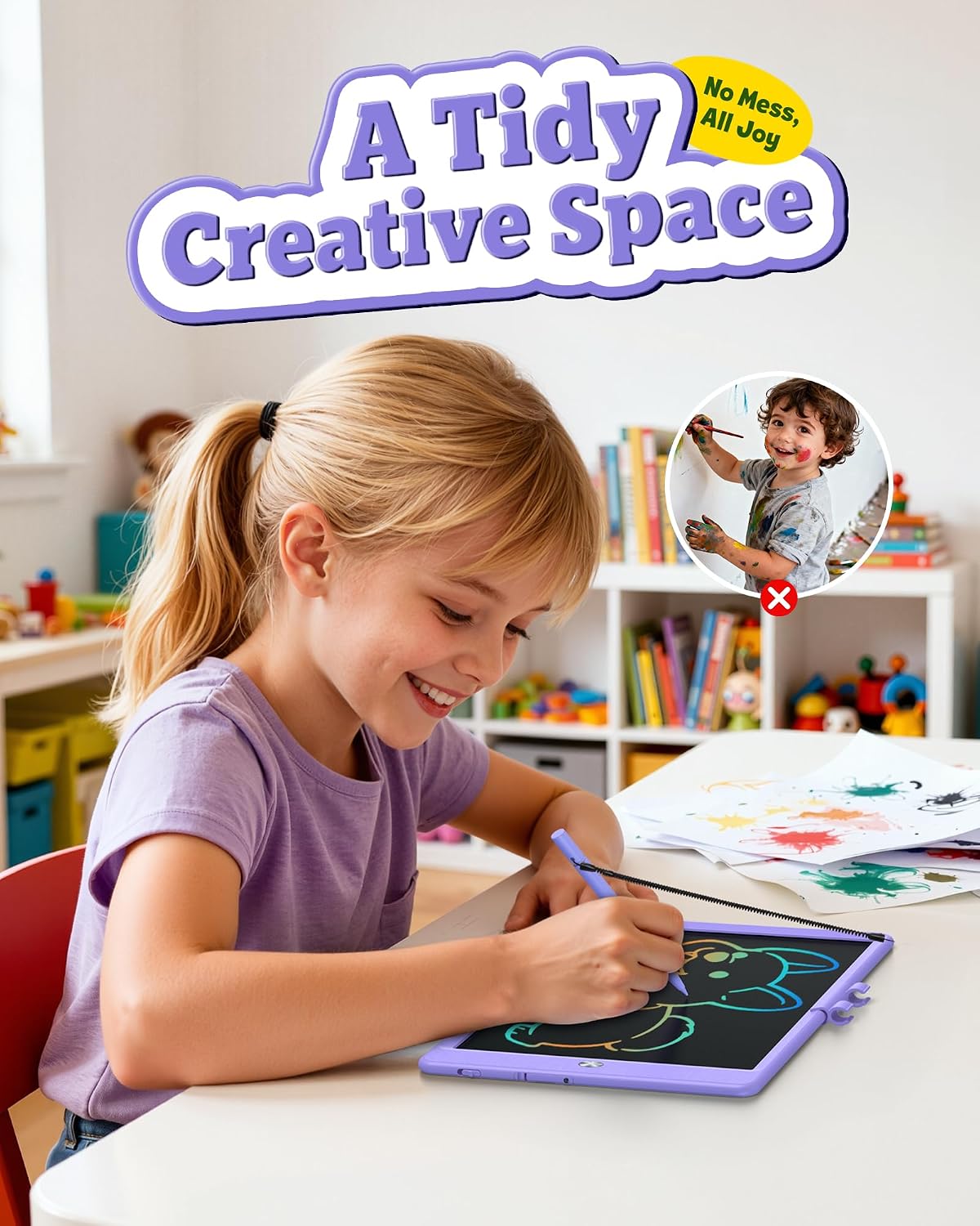 Bravokids 10 Inch LCD Writing Tablet for 3-8 Year Olds - Electronic Drawing Pad and Doodle Board as Educational Birthday Gifts for Girls and Boys (Purple) - Image 7