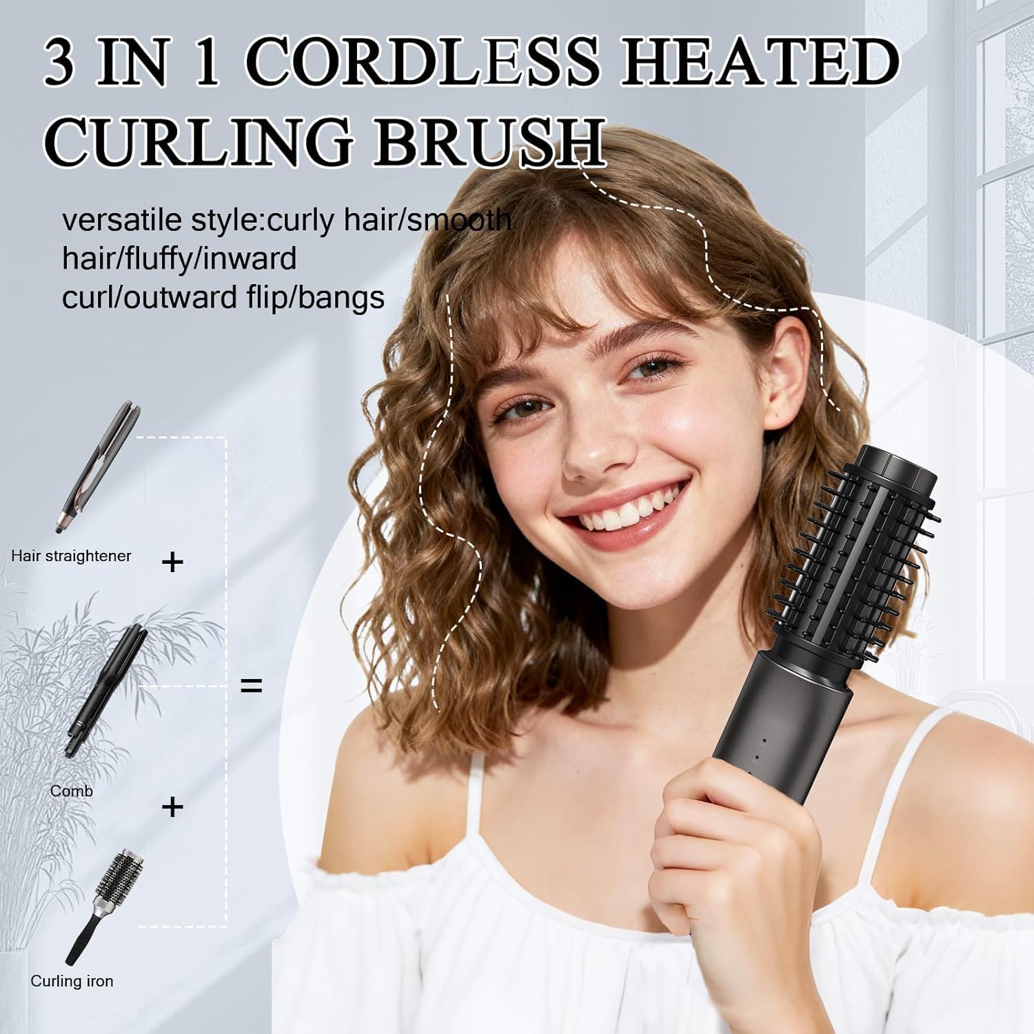 Dongxw Cordless Hot Brush - Travel Portable Hair Straightener Brush, 4 Temperatures | Fast Heating, Anti-Scald, and Anti-Frizz, Cordless Straightener Tool for Travel, Date, Work - Classic Black - Image 5