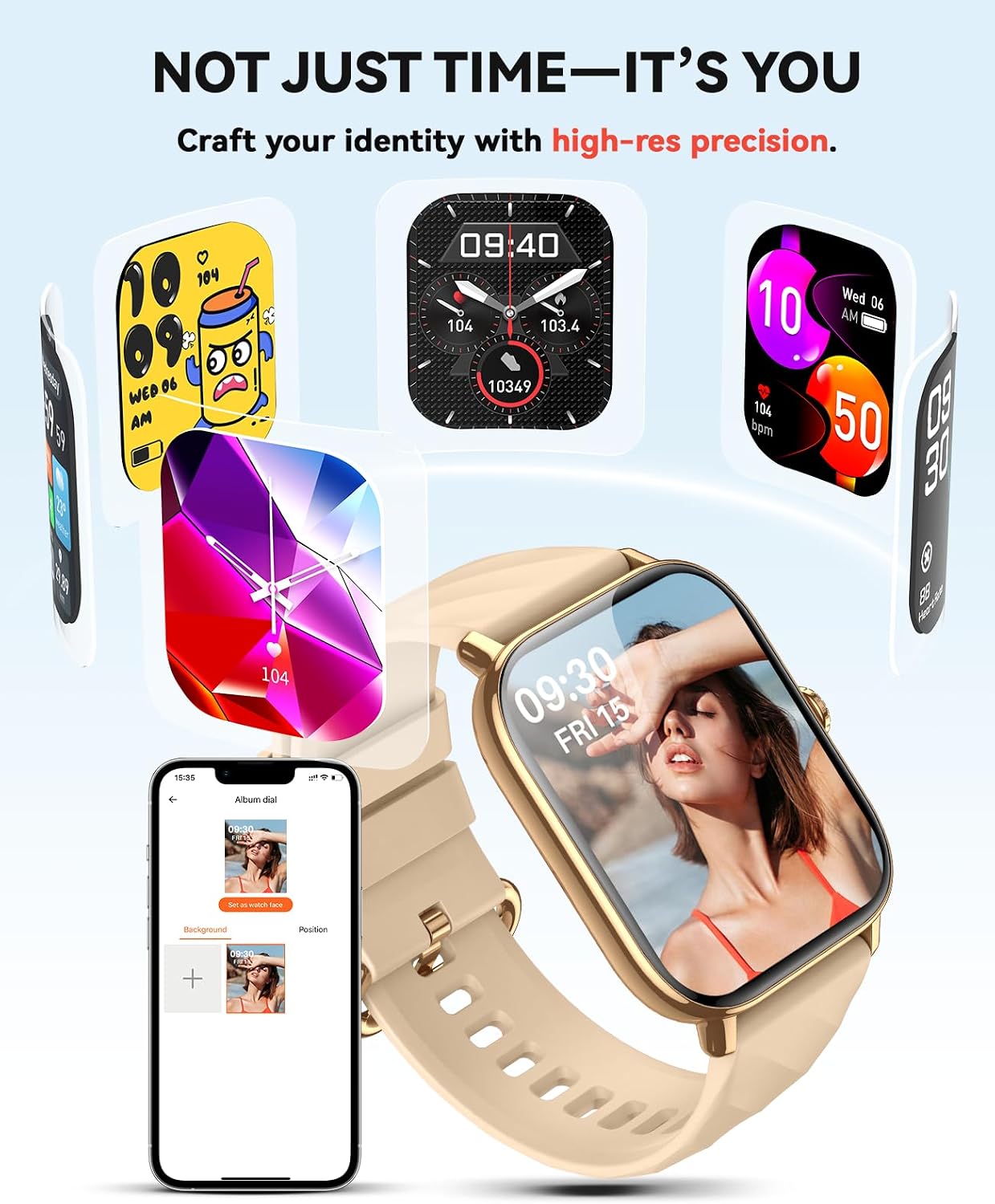 Smart Watches Fitness Tracker for Women Men with Step Counter, Sleep Calorie Monitor, Pedometer, IP68 Waterproof, Smartwatch with 120+ Sports for iPhone Android (Gold) - Image 6