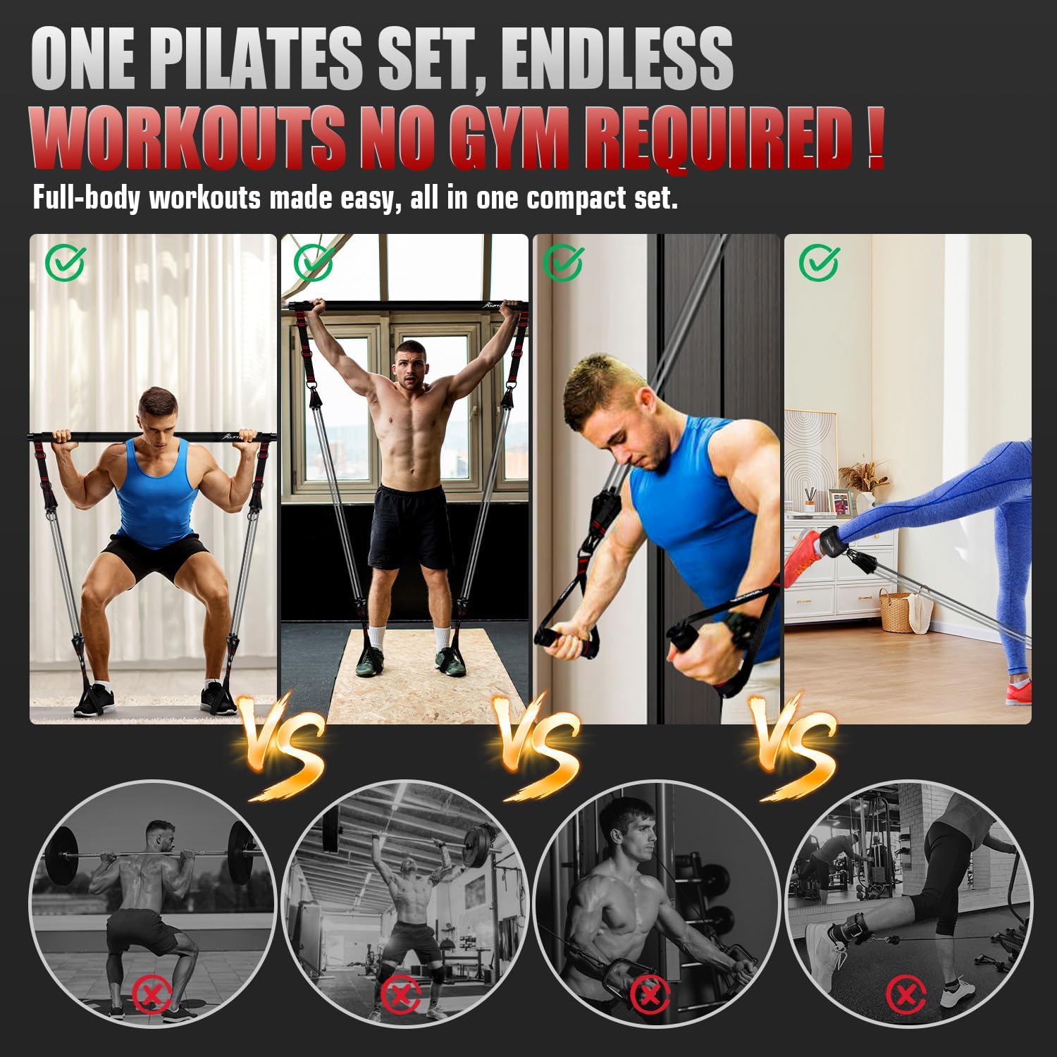 HPYGN Pilates Bar Kit with Resistance Bands, Heavy Duty Multifunctional Pilates Workout Equipment for Strength Training, HIP, Back, Arms, Ab, Shoulders, Portable Home Gym & Travel Fitness Gear for Men - Image 4