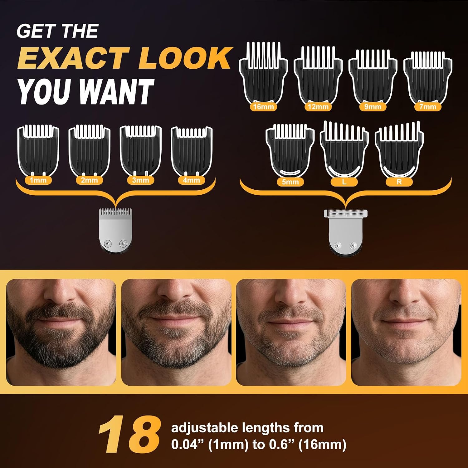 Beard Trimmer for Men,18 in 1 Electric Razor & Hair Clipper,Accessories mens‑electric‑shaver,Waterproof Mustache Grooming Kit,Rechargeable Beard Trimmer - Image 5