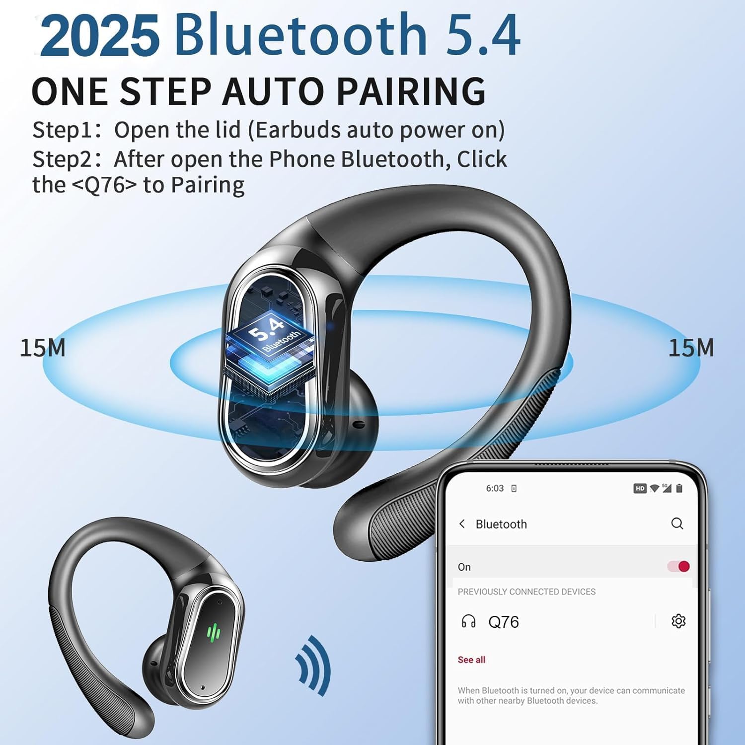 Wireless Earbuds, 2026 Bluetooth 5.4 Headphones Sport, 60Hrs HiFi Stereo Deep Bass Over-Ear buds with ENC Noise Cancelling Mic, IP7 Waterproof & LED Display Earphones with Earhooks for Workout/Running - Image 2