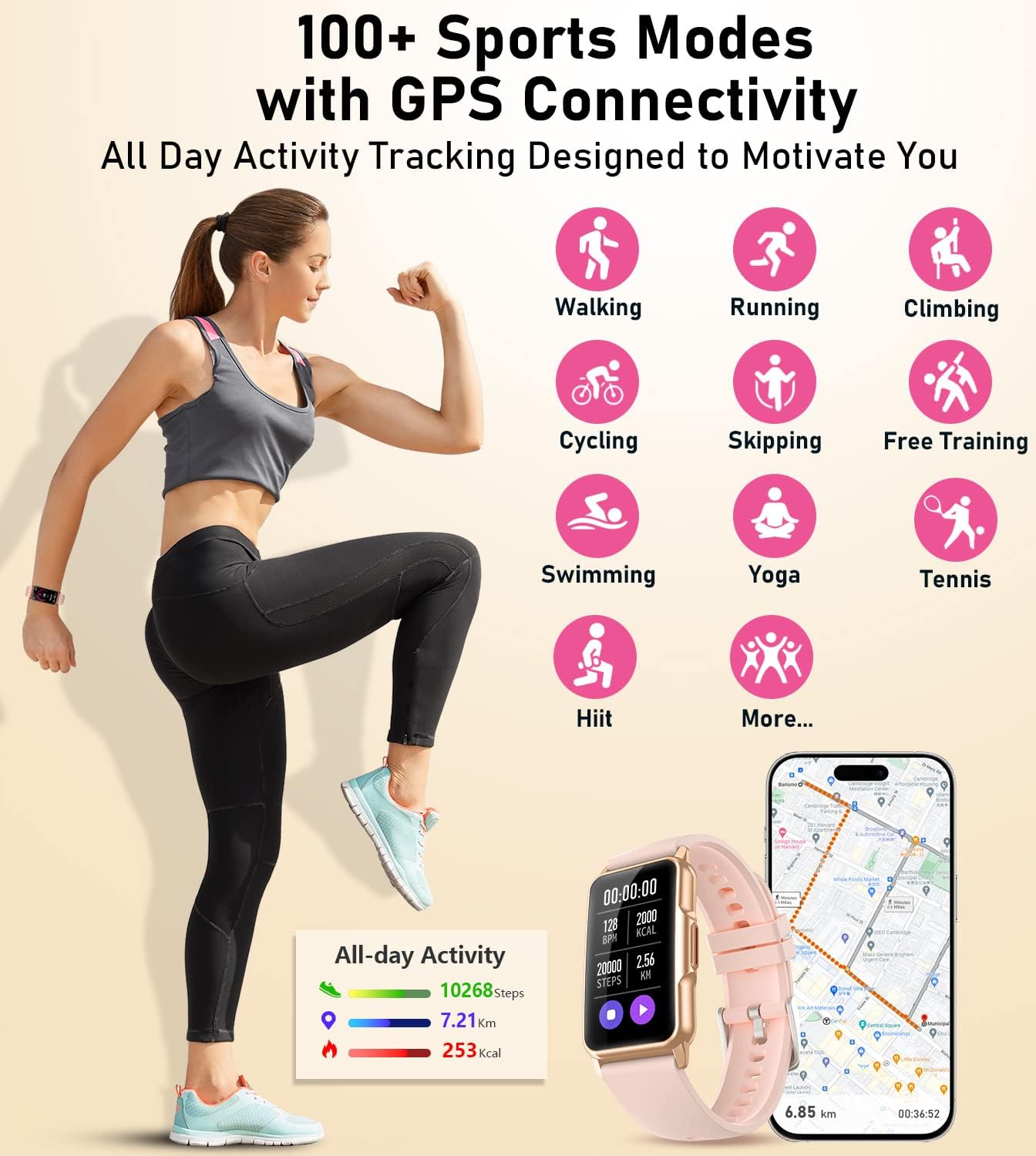 Smart Watch Health Fitness Tracker with 24/7 Heart Rate, Blood Oxygen Blood Pressure Sleep Monitor, 115 Sports Modes, Step Calorie Counter Pedometer IP68 Waterproof for Android and iPhone Women Men - Image 5