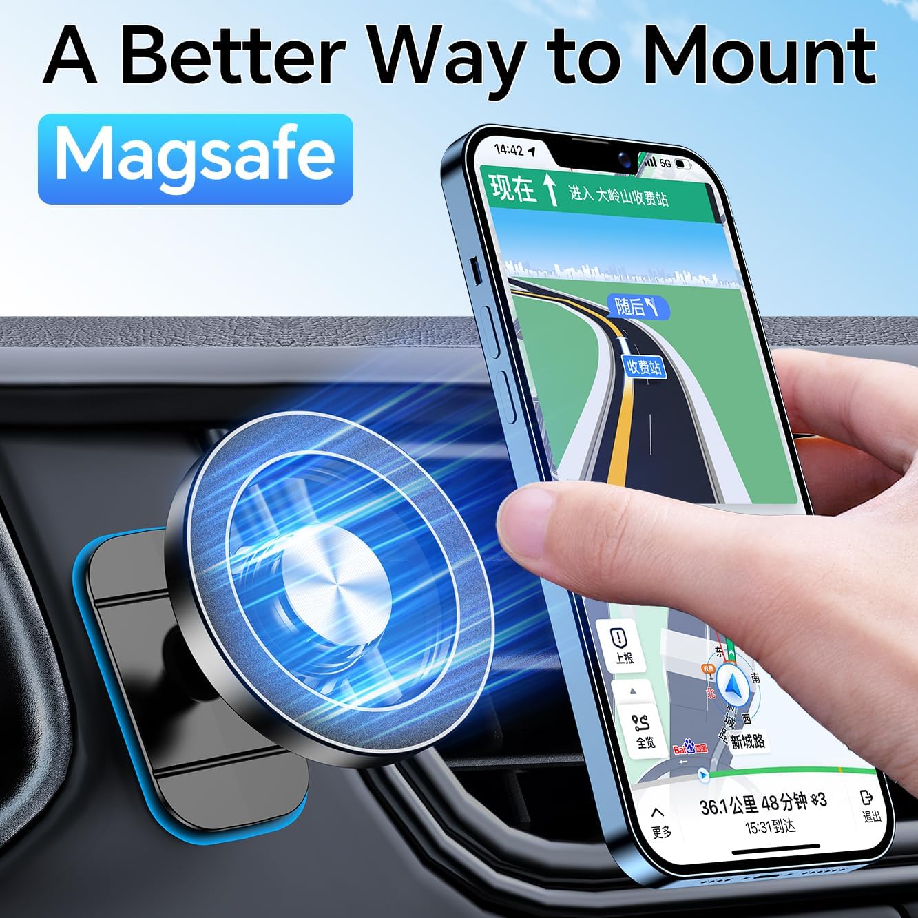 for iPhone Magsafe car Mount【20 Strong Magnets】Magnetic Phone Holder for Car Dashboard【360° Rotation】Hands Free Car Phone Holder Mount Dash Fit iPhone 15 14 13 12 Pro Max Plus MagSafe Car Accessories - Image 3