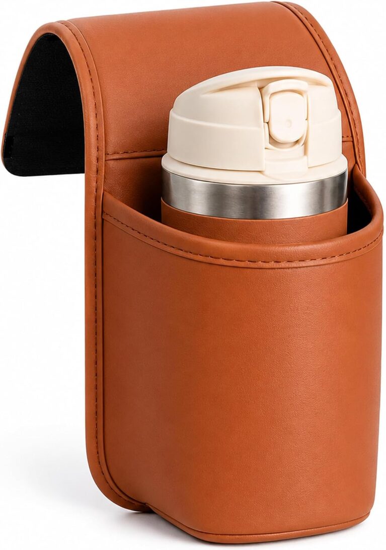 Leather Car Door Cup Holder for Window, Wide-Mouth Organizer for Drinks & Phone (Orange)