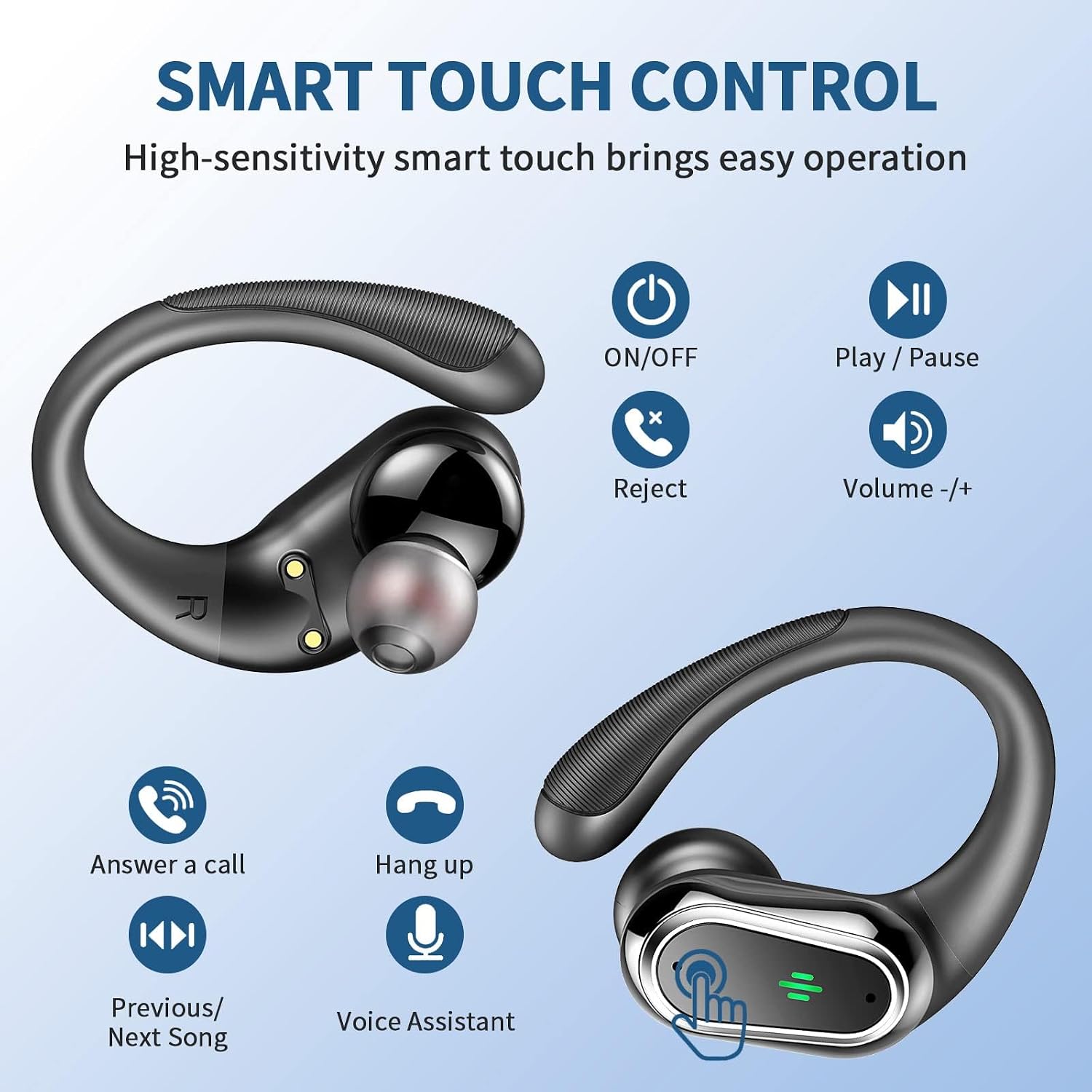 Wireless Earbuds, 2026 Bluetooth 5.4 Headphones Sport, 60Hrs HiFi Stereo Deep Bass Over-Ear buds with ENC Noise Cancelling Mic, IP7 Waterproof & LED Display Earphones with Earhooks for Workout/Running - Image 5