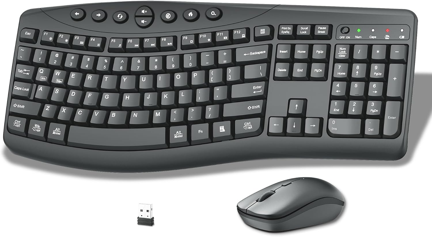 Wireless Keyboard and Mouse Combo, Quiet Ergonomic Curved Keys(Graphite)
