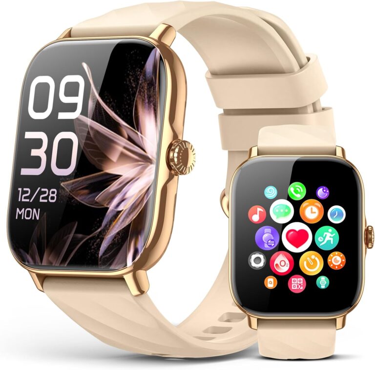 Smart Watches Fitness Tracker for Women Men with Step Counter, Sleep Calorie Monitor, Pedometer, IP68 Waterproof, Smartwatch with 120+ Sports for iPhone Android (Gold)
