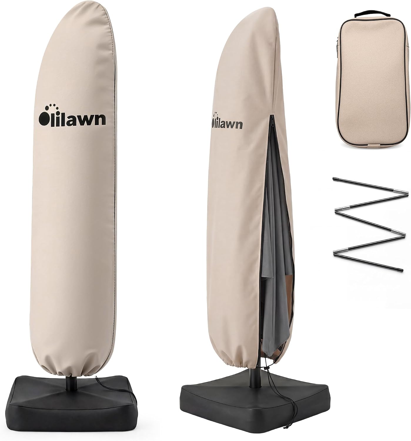 OLILAWN 600D Waterproof Umbrella Cover for 7-10ft Offset Cantilever Umbrellas OL-HT032, UV Resistant Fade Resistant Outdoor Parasol Cover for Patio, Includes Rod and Storage Bag, Beige