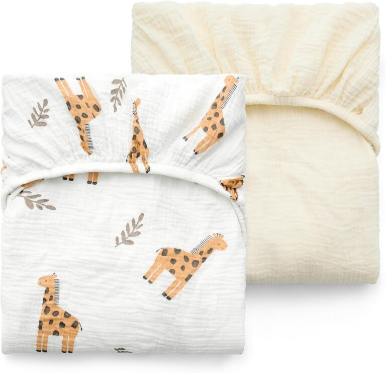 Momcozy Crib Sheets 52"x28", 2 Pack Muslin Crib Sheets for Baby Nursery