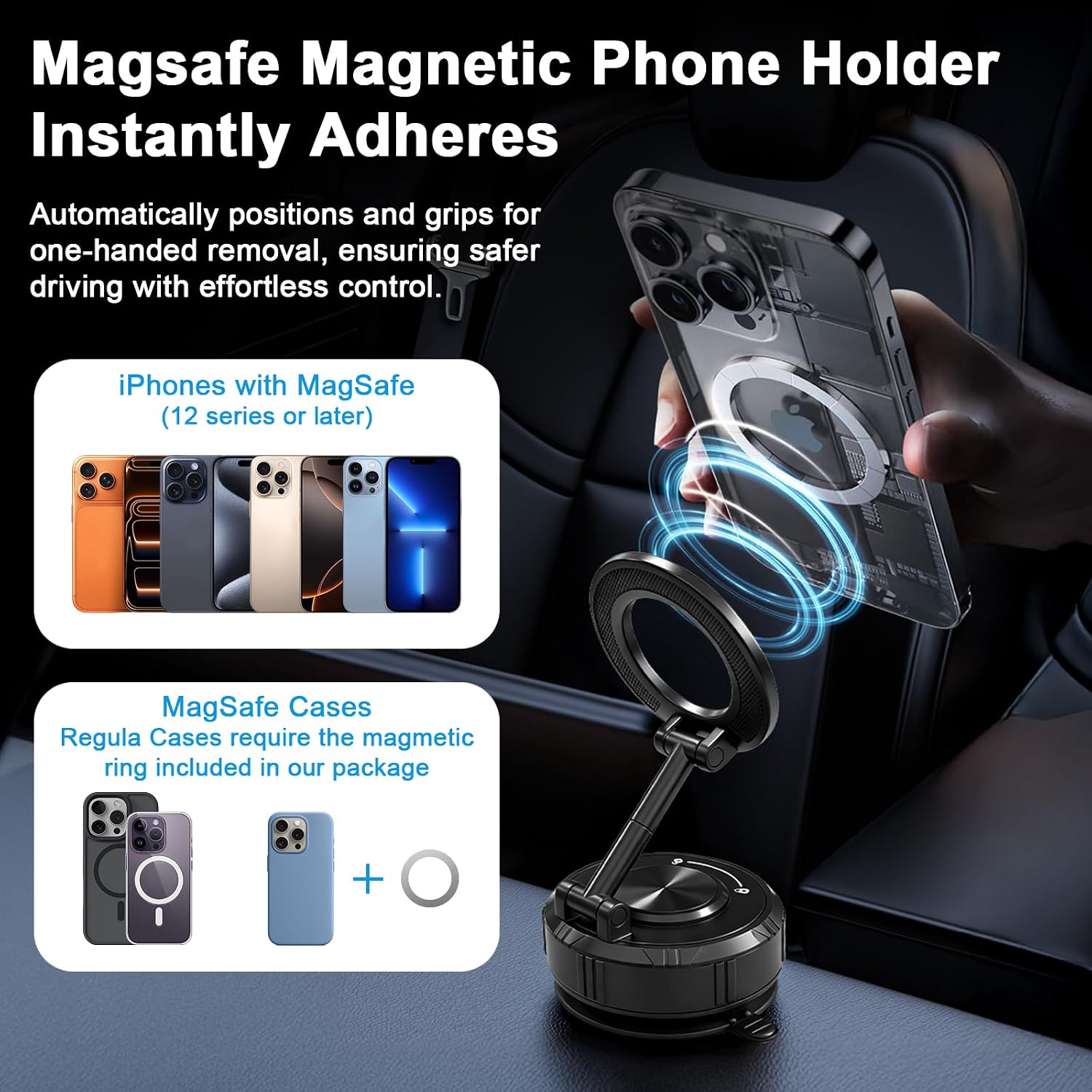 Car Mount, Vacuum Suction Phone Holder for Car, Car Phone Holder Mount, 360° Adjustable Phone Holder Wall Mount, Car Accessories for iPhone 17/16/15/14 Pro Max Cell Phone - Image 3