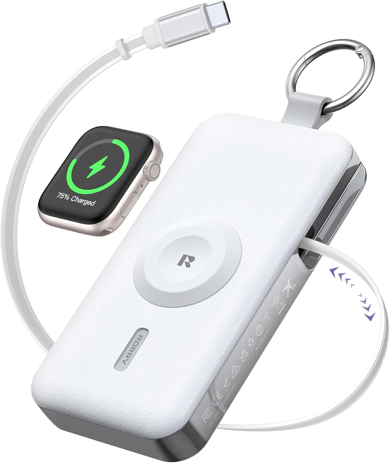 RORRY CharmGo Portable Charger 3 in 1 iPhone Power Bank for Apple 12000mAh