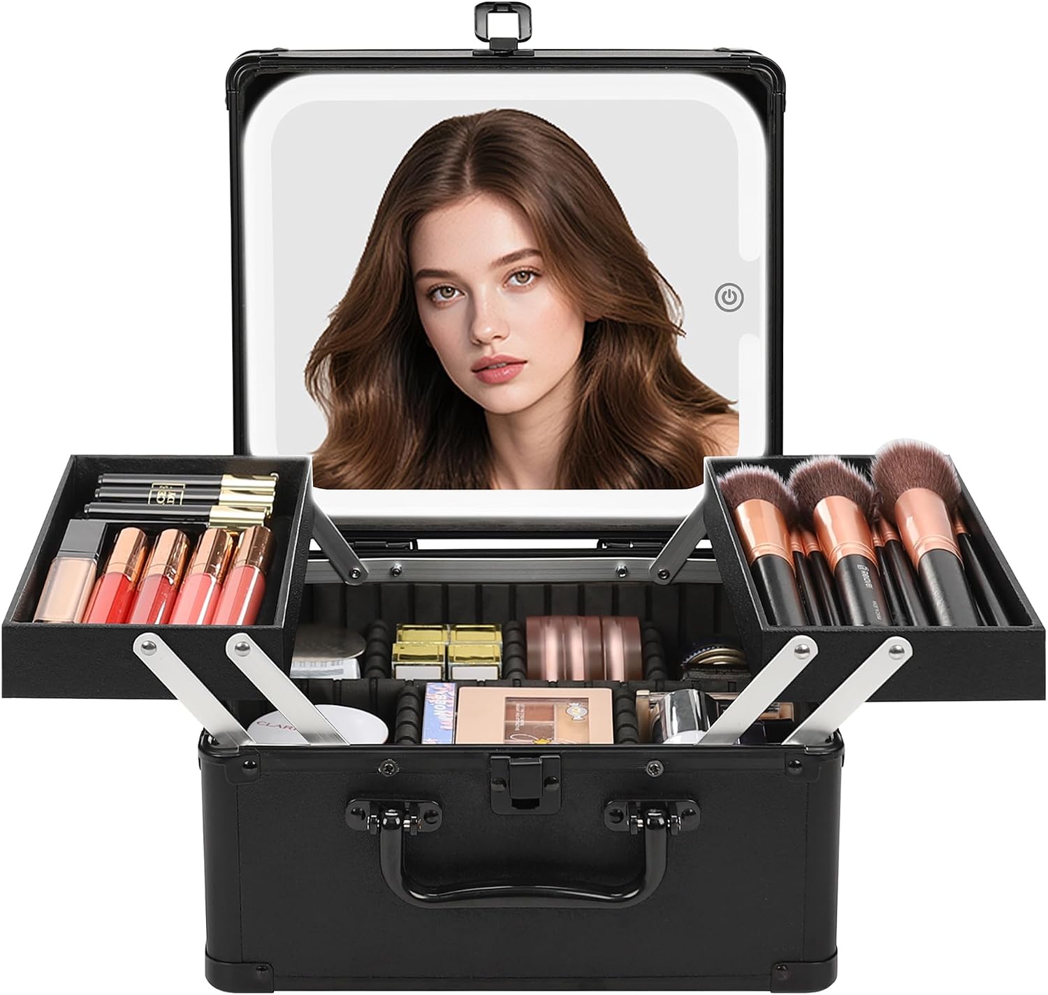 Chomeiu Hard Makeup Case with LED Mirror, Makeup Box Organizer with 2 Trays
