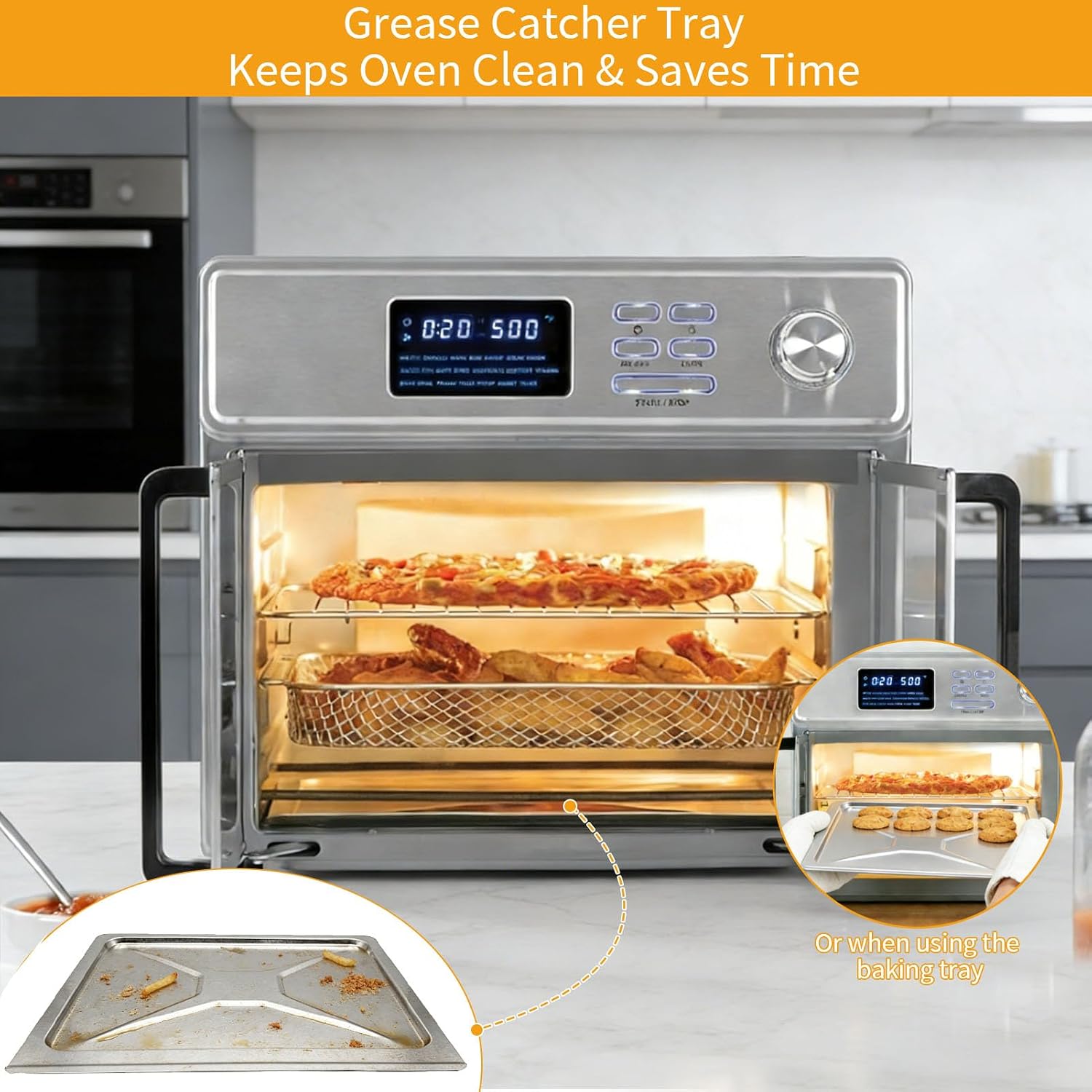 Air Fryer Drip Pan for Kalorik MAXX 26 Quart Air Fryer Oven Combo, 12.5×11×0.3 IN Crumb Bottom Tray 10 in 1 Countertop Toaster Oven Replacement Parts Accessories, Premium Steel, Dishwasher Safe - Image 7