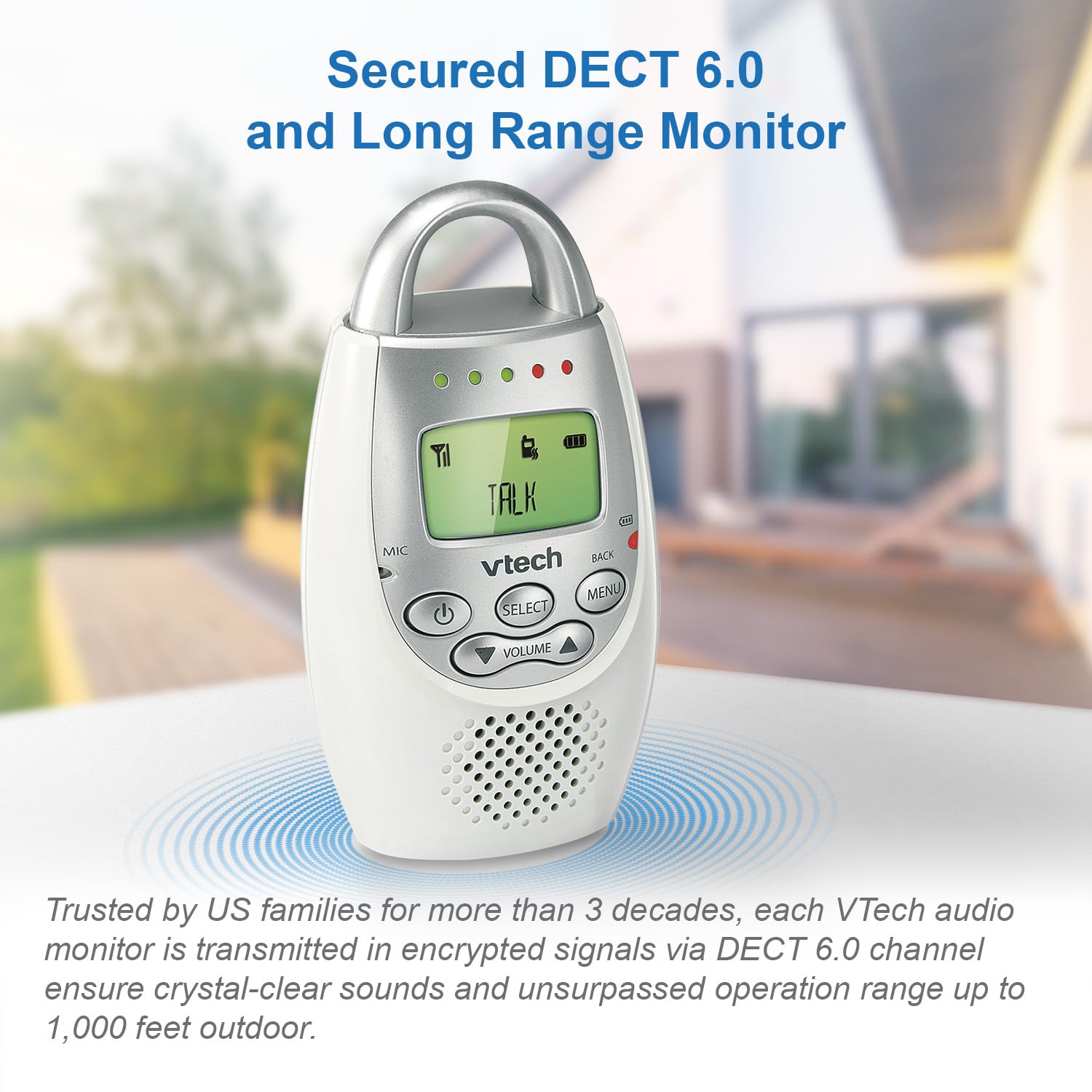 VTech Communications DM221 Audio Baby Monitor with up to 1,000 ft of Range, Vibrating Sound-Alert, Talk Back Intercom & Night Light Loop, White/Silver - Image 5