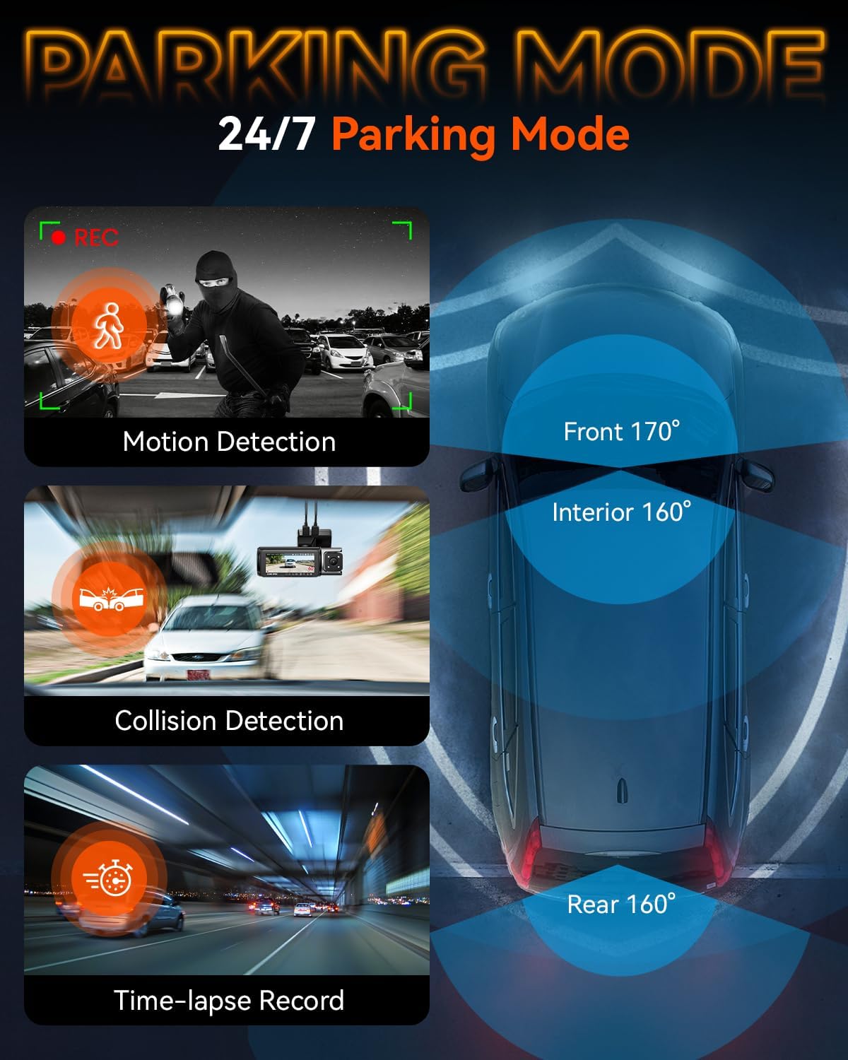 IIWEY 4K Dash Cam 3 Channel, Triple STARVIS 2 Sensors (IMX678 Front, IMX675 Cabin & Rear), 4K+2K+1080P HDR, Night Vision 3.0, PlateTag AI for Plate Clarity, 5GHz WiFi, GPS, Parking Mode, 128GB Card In - Image 6
